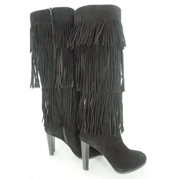 Stuart Weitzman Black Suede Fringie Sexy Tall Boots size 6 NIB $855 Trim - Picture 2 of 10